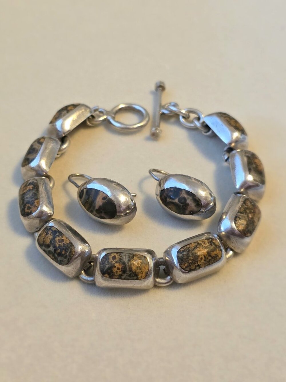 Rare Retired Silpada Leopard Jasper Sterling Silver Bracelet & Earrings Set